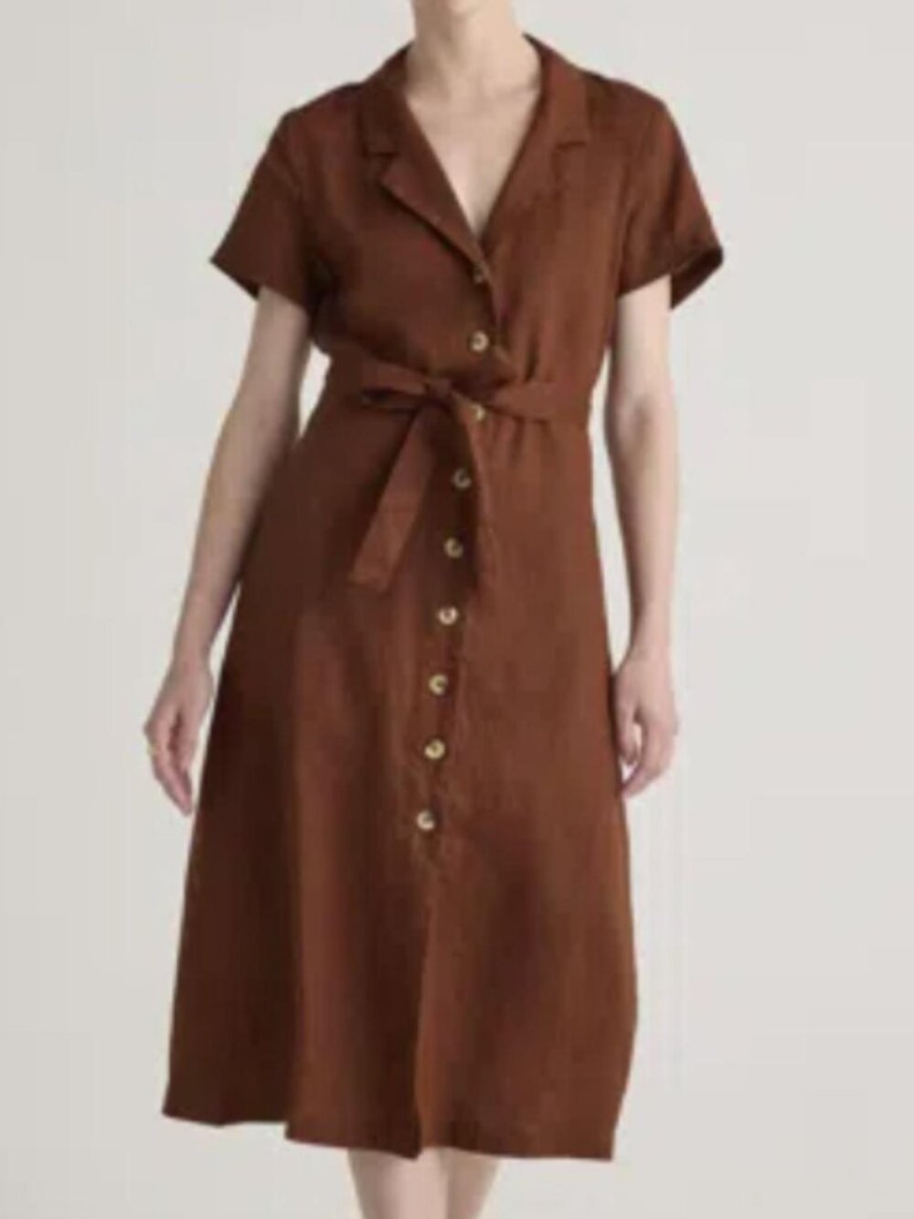 Quince100% European Linen Button Front Dress, Brown - Size M